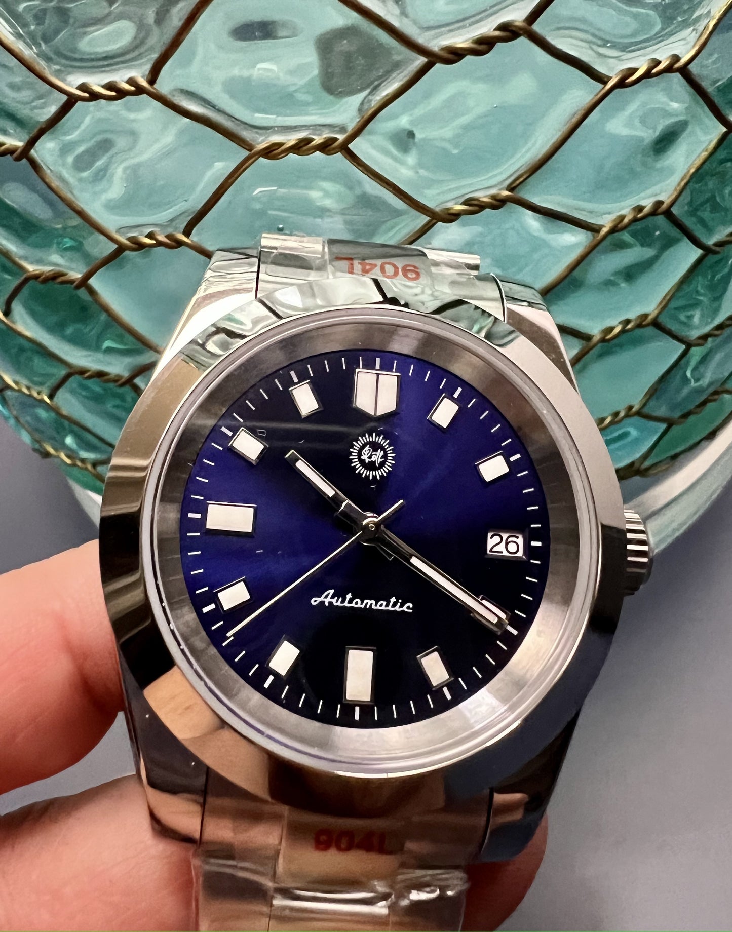 39mm Automatic Watch with NH35, Datejust Style Case, Blue Sunburst Dial, Oyster Bracelet