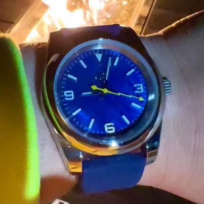 39mm Automatic Watch, NH35 Movement, Blue Mother of Pearl Dial w/Cordura Fabric Strap