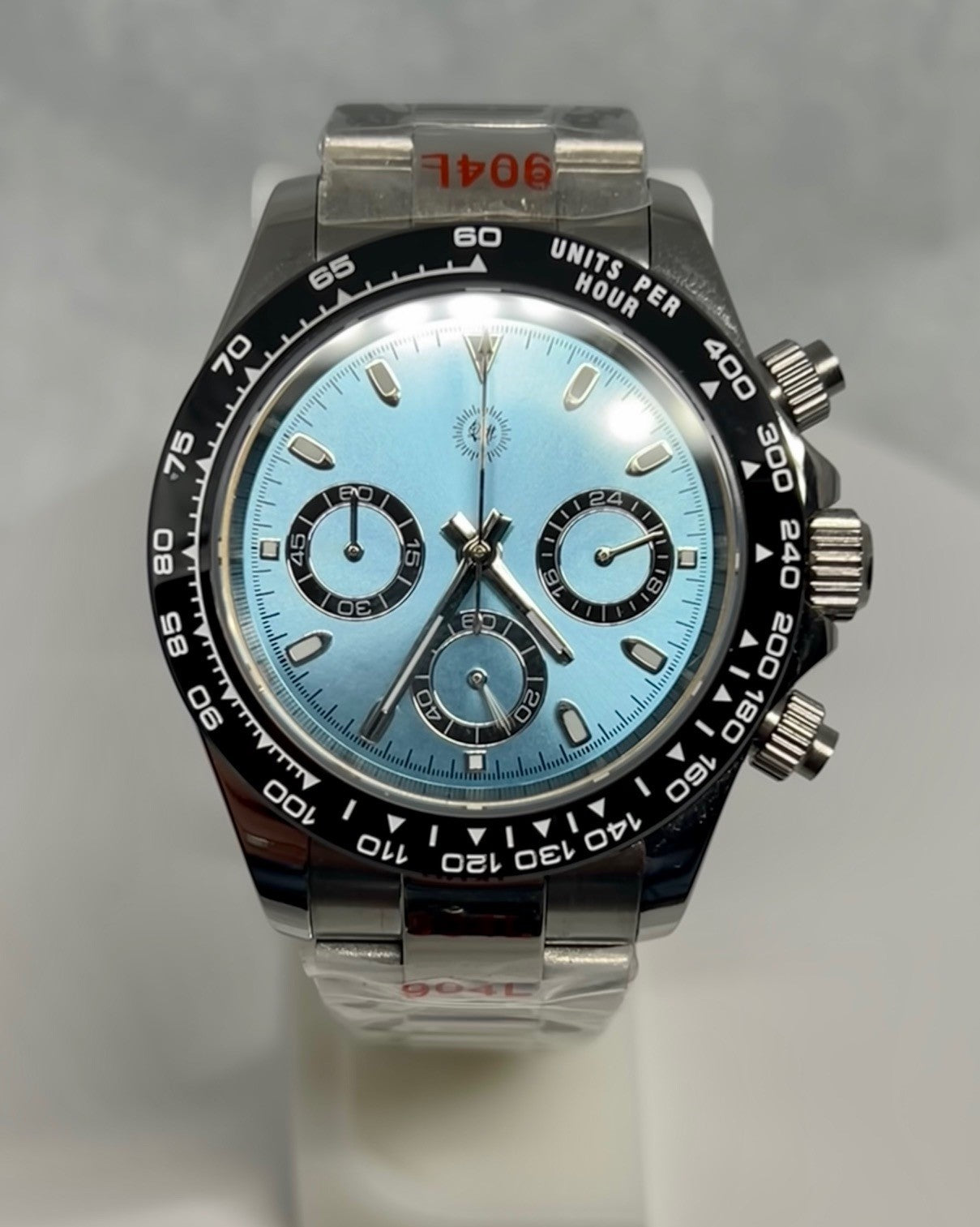 40mm Ice Blue "Daytona" -Style Chronograph Watch w/ VK63 Movement, Stainless Steel Oyster-Style Bracelet