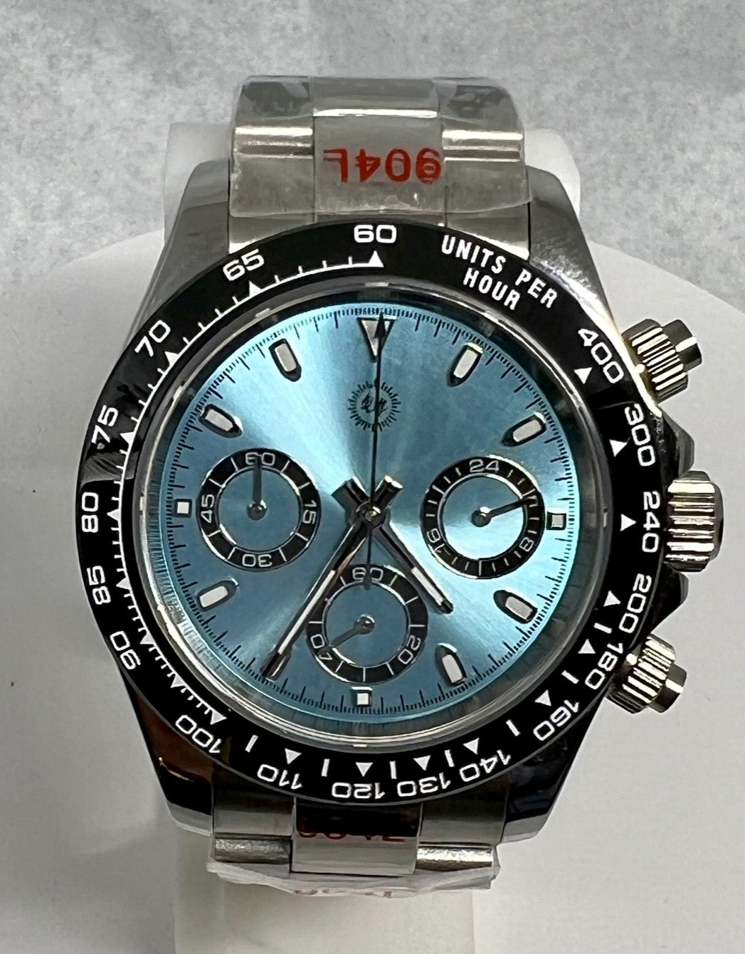 40mm Ice Blue "Daytona" -Style Chronograph Watch w/ VK63 Movement, Stainless Steel Oyster-Style Bracelet