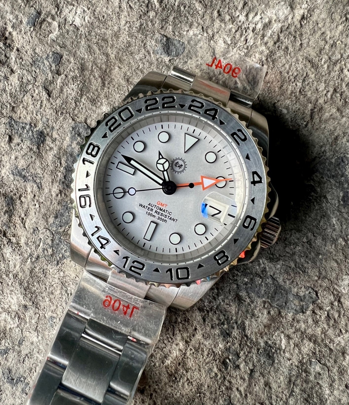 Polar White - "Explorer II" style GMT Automatic Watch w/ N34 Movement, Stainless Steel Bracelet