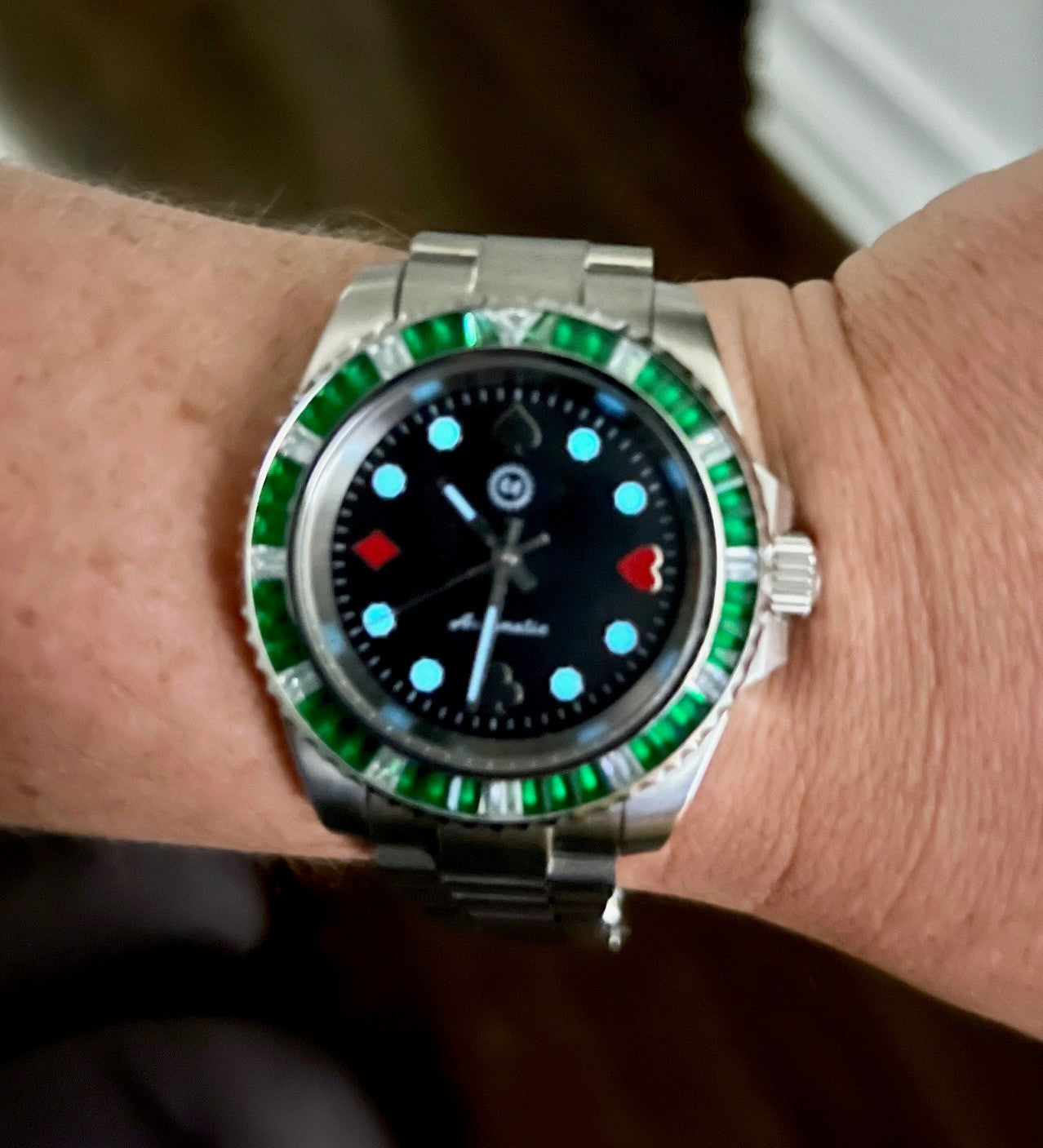 Casino Night Poker Face w/ NH35 Automatic Movement, Stainless Steel Case & Crystal Bezel, Stainless Steel Oyster Bracelet