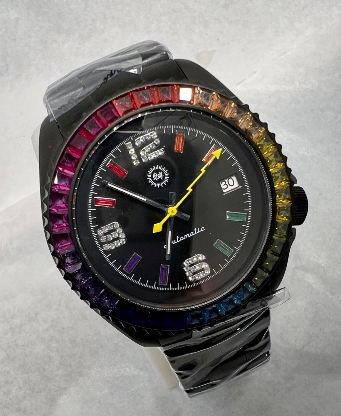 Rainbow Bezel SKX-Style Automatic Watch - w/ N35 Movement, Black Stainless Steel Case & Bracelet