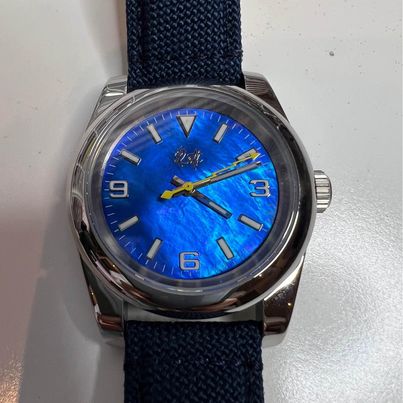 39mm Automatic Watch, NH35 Movement, Blue Mother of Pearl Dial w/Cordura Fabric Strap